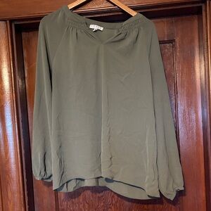 Chaus Olive Long Sleeve V-Neck Blouse